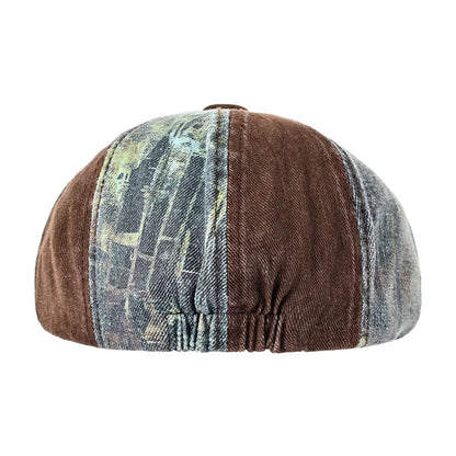 Bicolor Patchwork Denim Newsboy Cap - Two Tone Patchwork Denim With Newsboy Silhouette