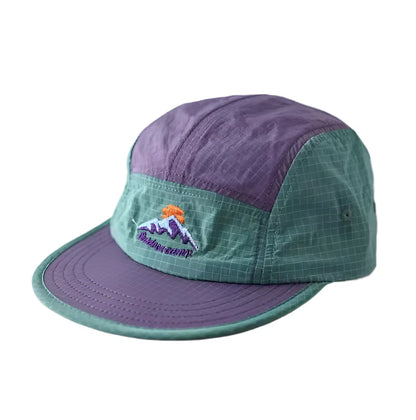 Bicolor Short Brim Patchwork Baseball Cap - Casual Patchwork Cap With Two Tone Appeal