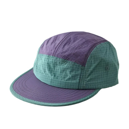 Bicolor Short Brim Patchwork Baseball Cap - Casual Patchwork Cap With Two Tone Appeal
