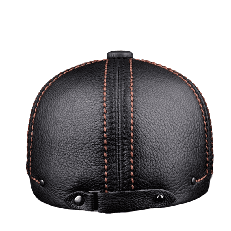 Black Genuine Leather Duckbill Cap - Timeless Cowhide Hat For Modern Street Style