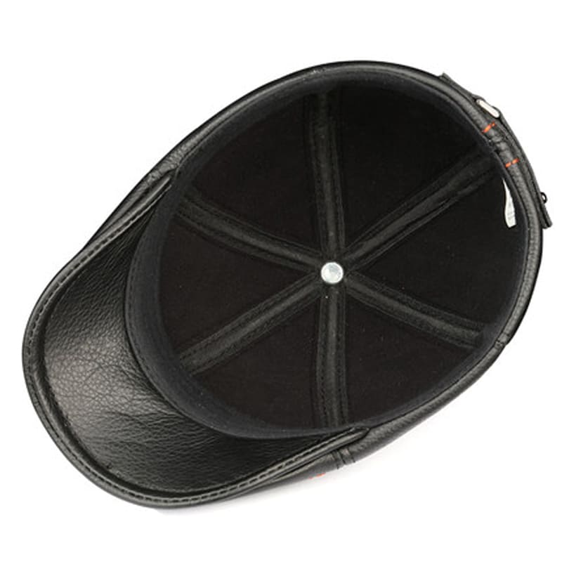 Black Genuine Leather Duckbill Cap - Timeless Cowhide Hat For Modern Street Style
