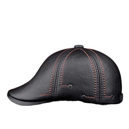 Black Genuine Leather Duckbill Cap - Timeless Cowhide Hat For Modern Street Style