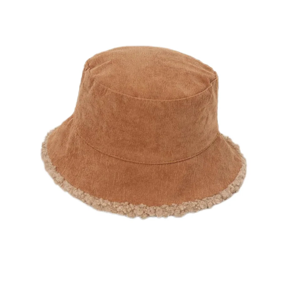 Blaine Winter Corduroy Bucket Hat - Warm Corduroy Hat With Inner Fur Lining For Cold Days