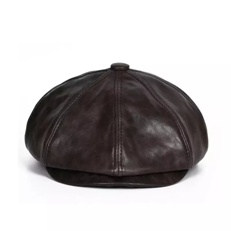 Blaine Brown Genuine Leather Newsboy Cap - Timeless Leather Cap With Classic Silhouette