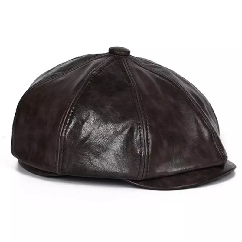 Blaine Brown Genuine Leather Newsboy Cap - Timeless Leather Cap With Classic Silhouette