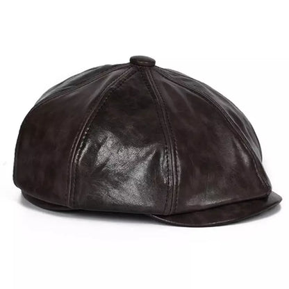 Blaine Brown Genuine Leather Newsboy Cap - Timeless Leather Cap With Classic Silhouette