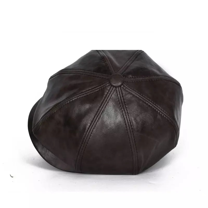 Blaine Brown Genuine Leather Newsboy Cap - Timeless Leather Cap With Classic Silhouette