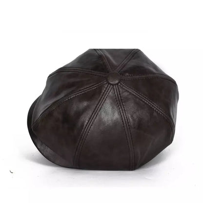 Blaine Brown Genuine Leather Newsboy Cap - Timeless Leather Cap With Classic Silhouette