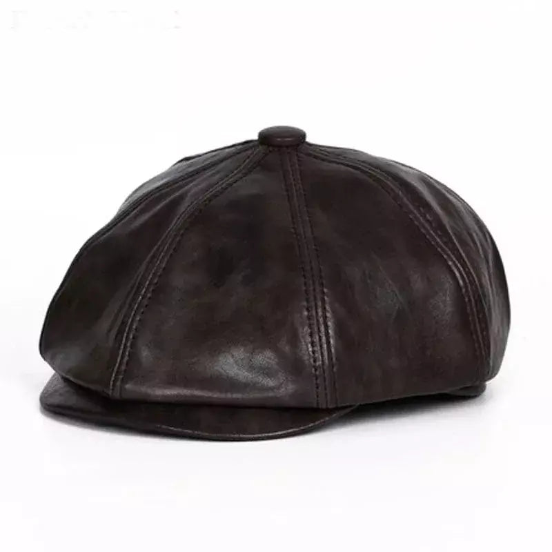 Blaine Brown Genuine Leather Newsboy Cap - Timeless Leather Cap With Classic Silhouette