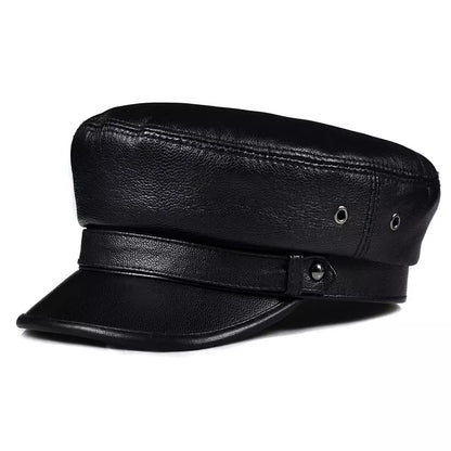 Bouillon Genuine Leather Sailor Cap - Classic Nautical Style With Soft Linen Lining