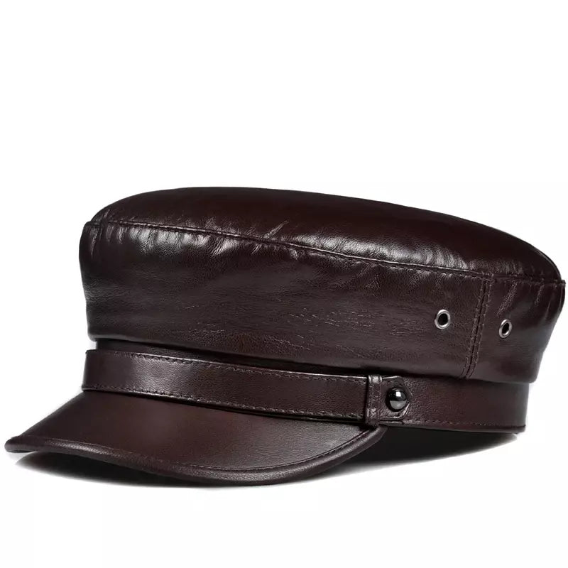 Bouillon Genuine Leather Sailor Cap - Classic Nautical Style With Soft Linen Lining