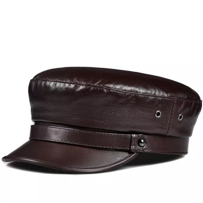 Bouillon Genuine Leather Sailor Cap - Classic Nautical Style With Soft Linen Lining