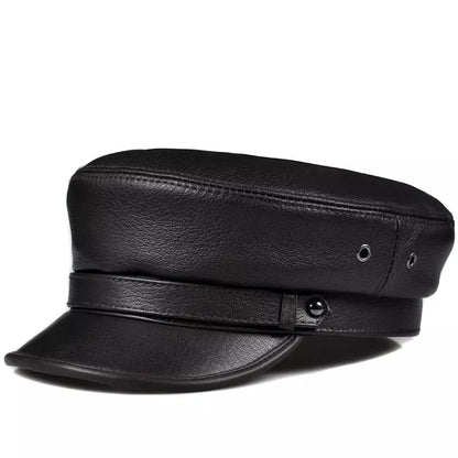 Bouillon Genuine Leather Sailor Cap - Classic Nautical Style With Soft Linen Lining