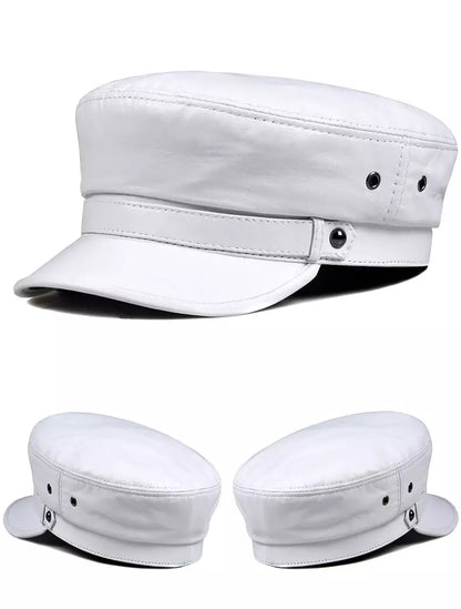 Bouillon Genuine Leather Sailor Cap - Classic Nautical Style With Soft Linen Lining