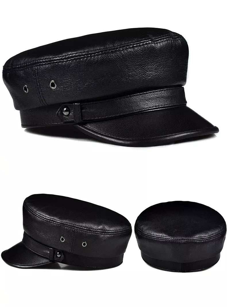 Bouillon Genuine Leather Sailor Cap - Classic Nautical Style With Soft Linen Lining