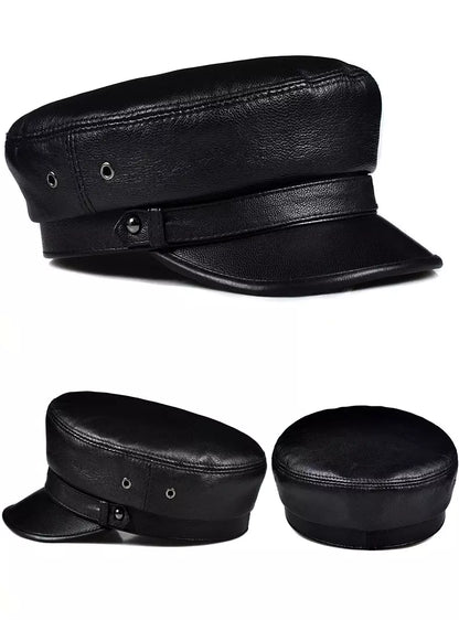 Bouillon Genuine Leather Sailor Cap - Classic Nautical Style With Soft Linen Lining