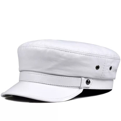 Bouillon Genuine Leather Sailor Cap - Classic Nautical Style With Soft Linen Lining