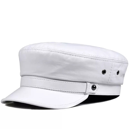 Bouillon Genuine Leather Sailor Cap - Classic Nautical Style With Soft Linen Lining