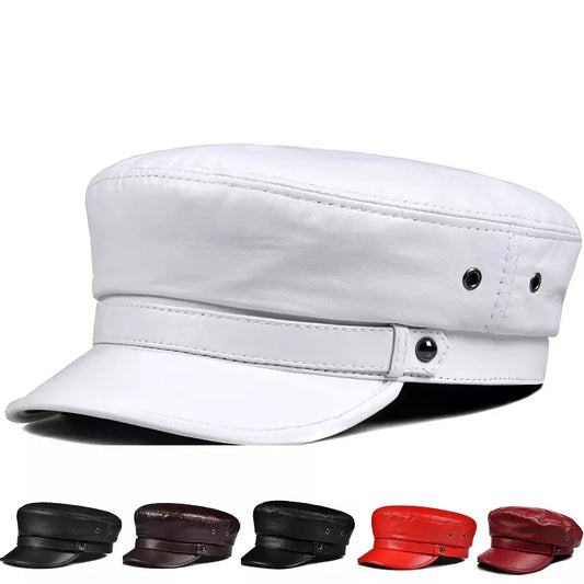Bouillon Genuine Leather Sailor Cap - Classic Nautical Style With Soft Linen Lining