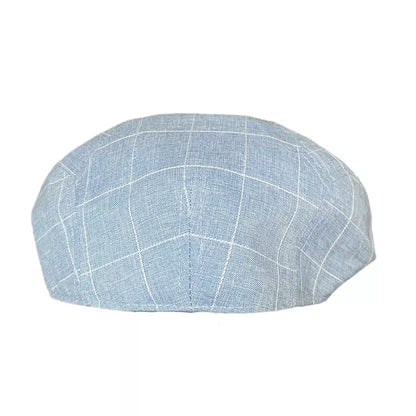 British Plaid Blue Cotton Flat Cap - Timeless Casual Style In Lightweight Cotton