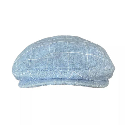 British Plaid Blue Cotton Flat Cap - Timeless Casual Style In Lightweight Cotton