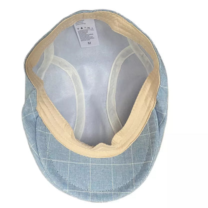 British Plaid Blue Cotton Flat Cap - Timeless Casual Style In Lightweight Cotton