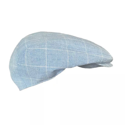 British Plaid Blue Cotton Flat Cap - Timeless Casual Style In Lightweight Cotton