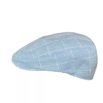 British Plaid Blue Cotton Flat Cap - Timeless Casual Style In Lightweight Cotton