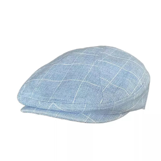 British Plaid Blue Cotton Flat Cap - Timeless Casual Style In Lightweight Cotton
