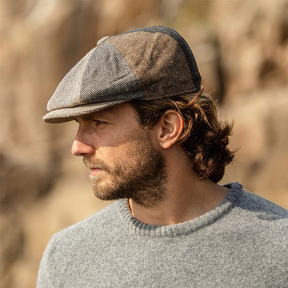 Burbage Herringbone Newsboy Cap - Classic Herringbone Newsboy Cap For Smart Casual Style