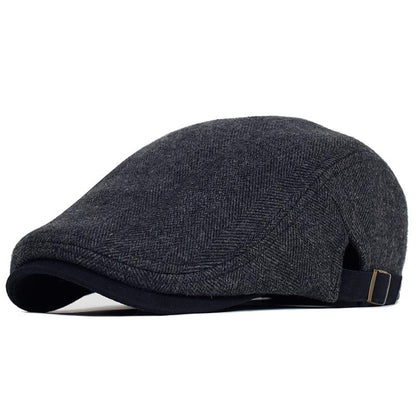 Cambridge Herringbone Wool Flat Cap – Classic Adjustable Gatsby Cap