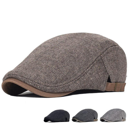 Cambridge Herringbone Wool Flat Cap – Classic Adjustable Gatsby Cap