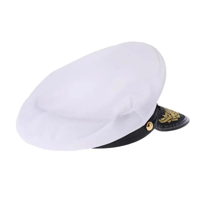 White Captain's Classic Sailor Cap - Nautical Linen And Vegan Leather Cap Look Classic