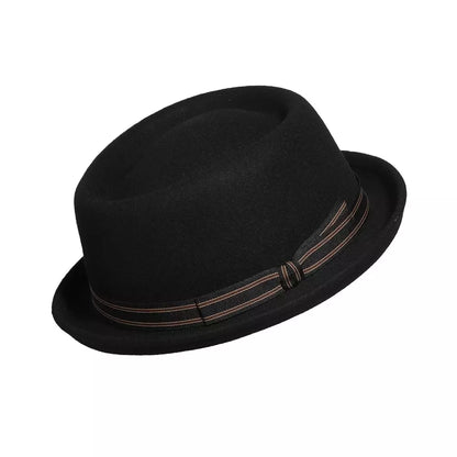 Cassady Black Wool Porkpie Hat - Timeless Black Wool Porkpie Hat With Classic Silhouette