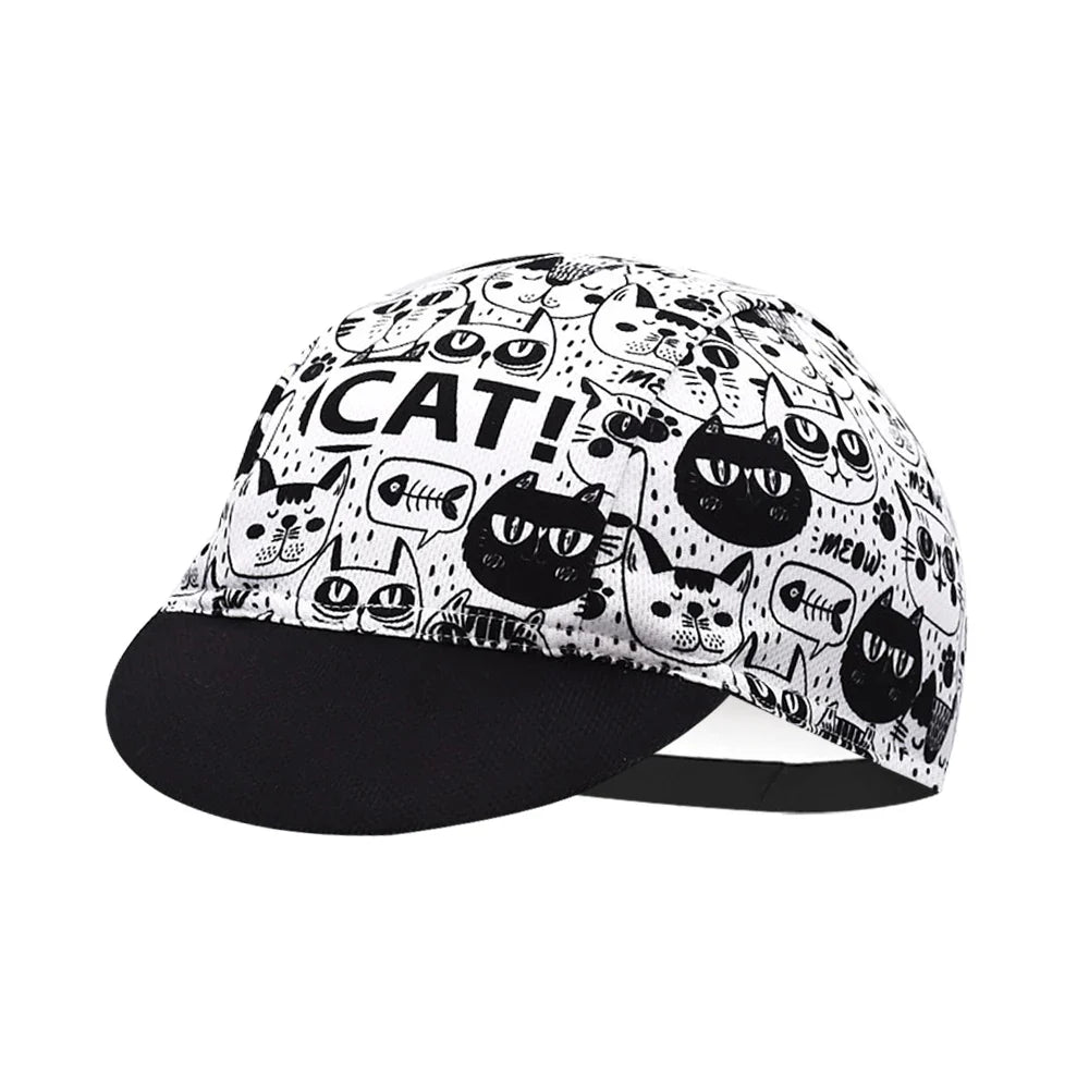 Cat Black And White Cycling Cap Lightweight Acrylic Stretch Fit One Size