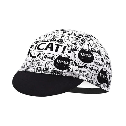 Cat Black And White Cycling Cap Lightweight Acrylic Stretch Fit One Size