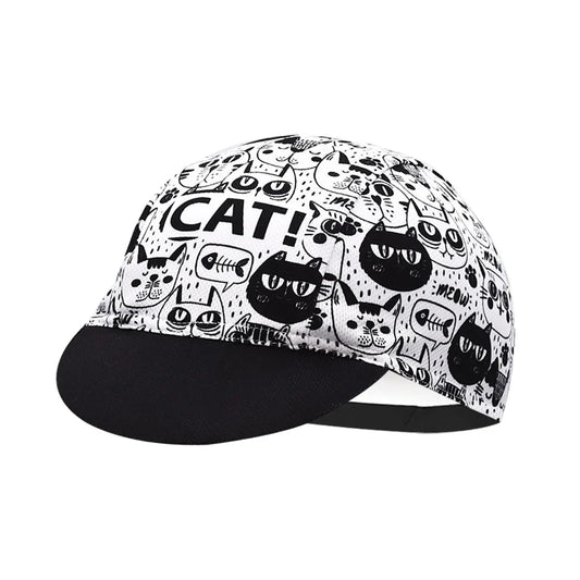 Cat Black And White Cycling Cap Lightweight Acrylic Stretch Fit One Size