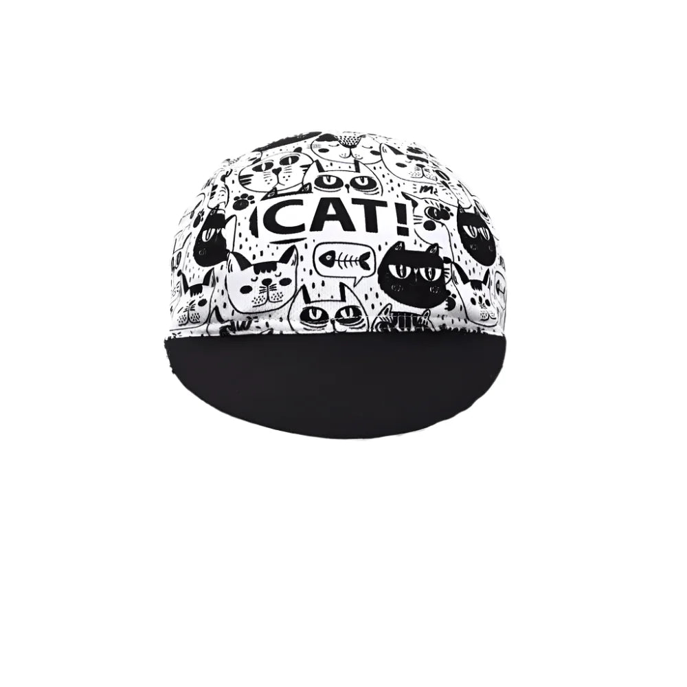 Cat Black And White Cycling Cap Lightweight Acrylic Stretch Fit One Size