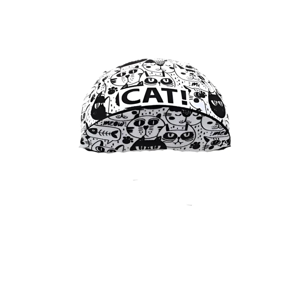Cat Black And White Cycling Cap Lightweight Acrylic Stretch Fit One Size