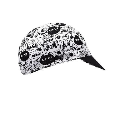 Cat Black And White Cycling Cap Lightweight Acrylic Stretch Fit One Size