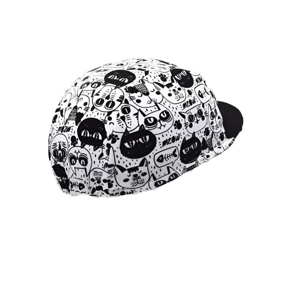 Cat Black And White Cycling Cap Lightweight Acrylic Stretch Fit One Size