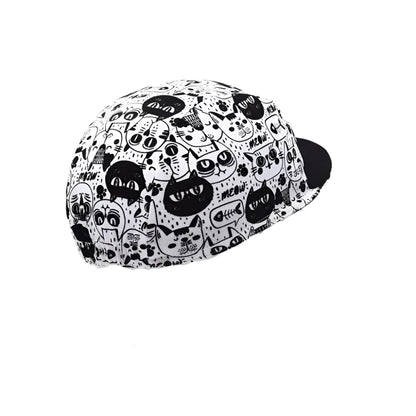 Cat Black And White Cycling Cap Lightweight Acrylic Stretch Fit One Size