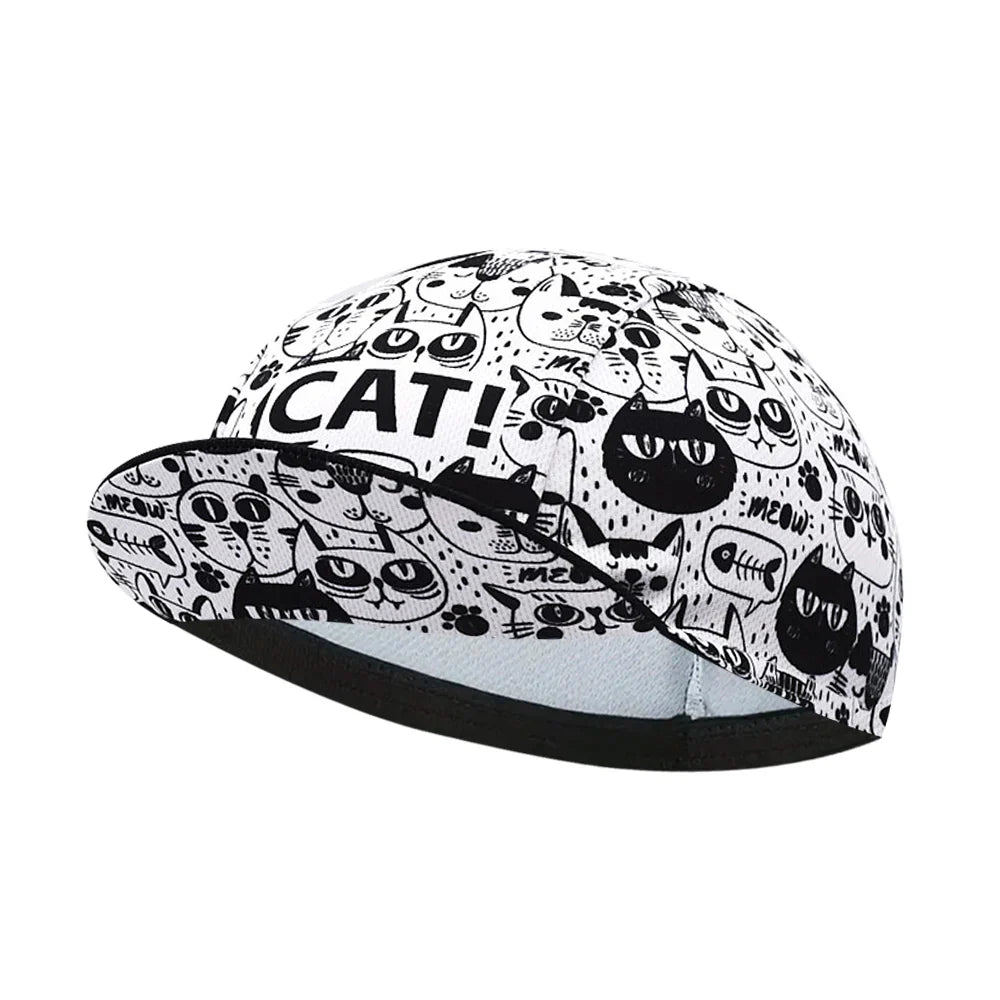 Cat Black And White Cycling Cap Lightweight Acrylic Stretch Fit One Size