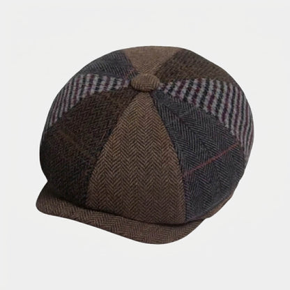 Vintage Newsboy Cap With Tonal Herringbone Check Patchwork - Urban Caps