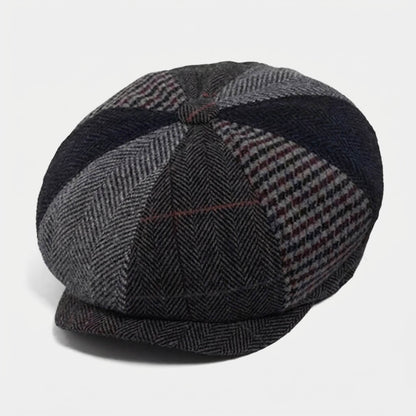 Vintage Newsboy Cap With Tonal Herringbone Check Patchwork - Urban Caps