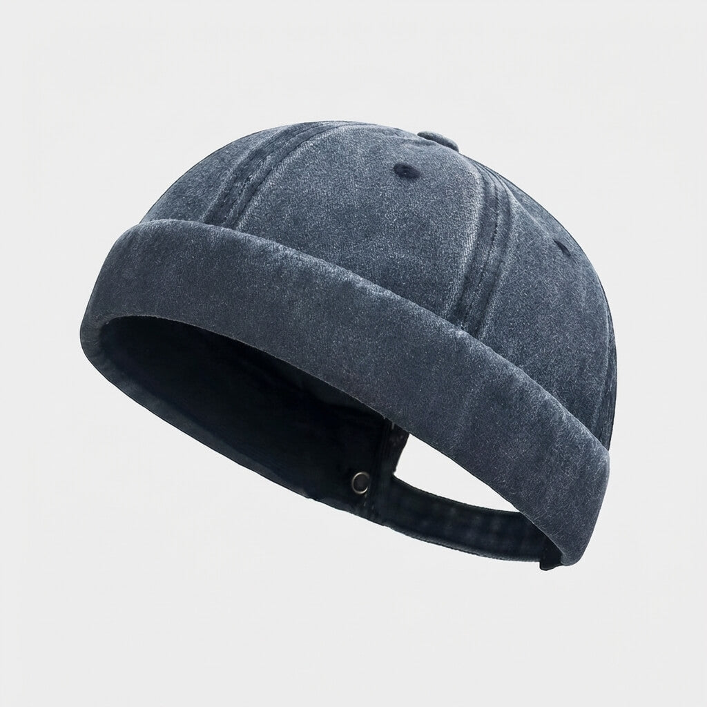 Washed Docker Cap Garment Cotton Unstructured Fold Over Cuff - Urban Caps