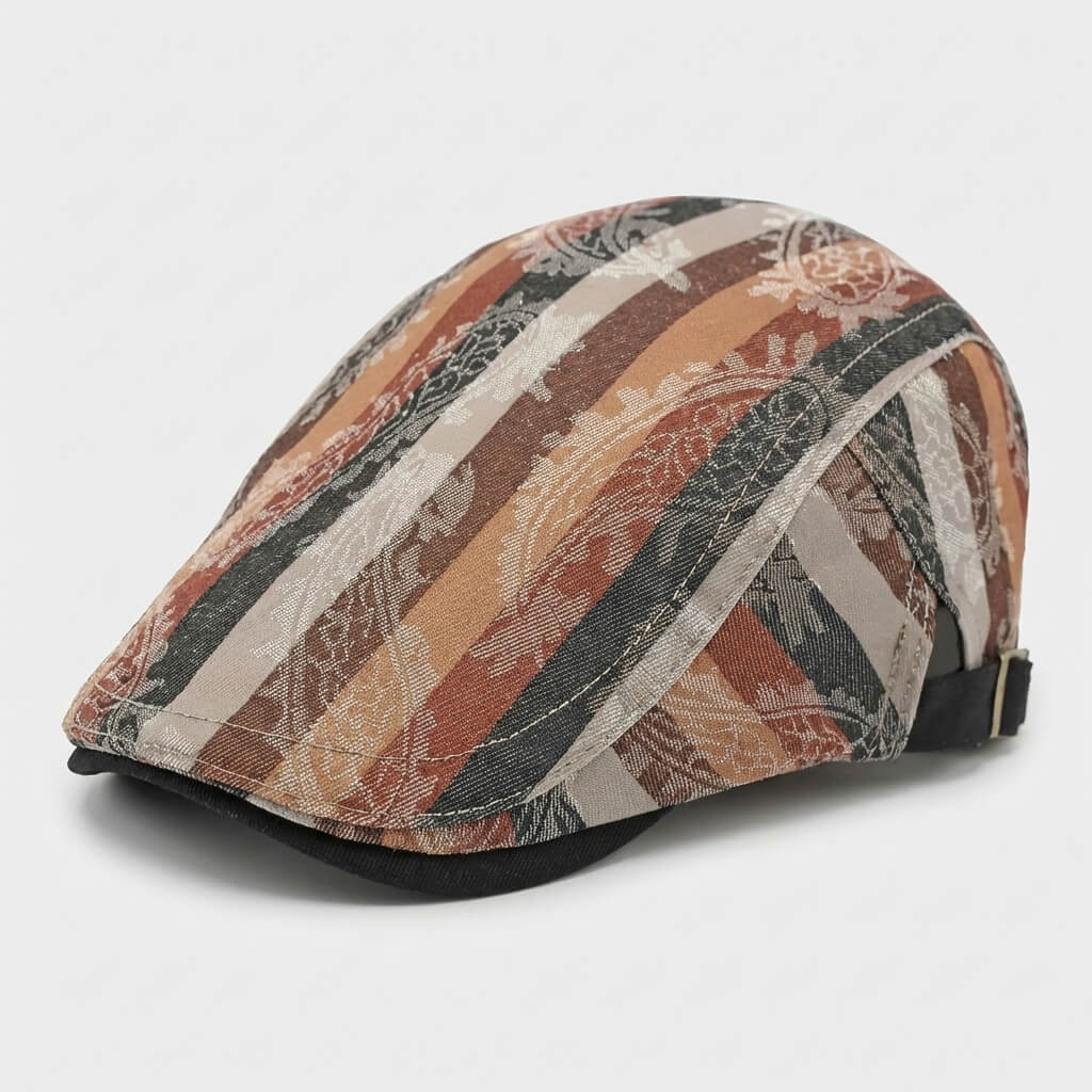 Vintage Patchwork Striped Flat Cap Newsboy Hat Premium - Urban Caps