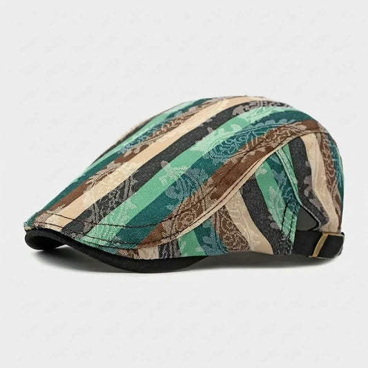 Vintage Patchwork Striped Flat Cap Newsboy Hat Premium - Urban Caps