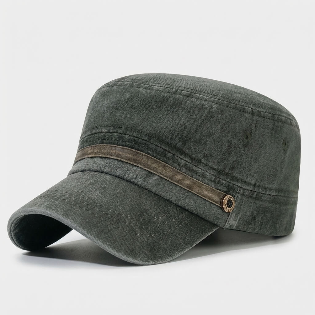 Washed Military Cap With Structured Silhouette Design - Urban Caps