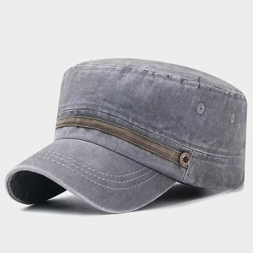 Washed Military Cap With Structured Silhouette Design - Urban Caps